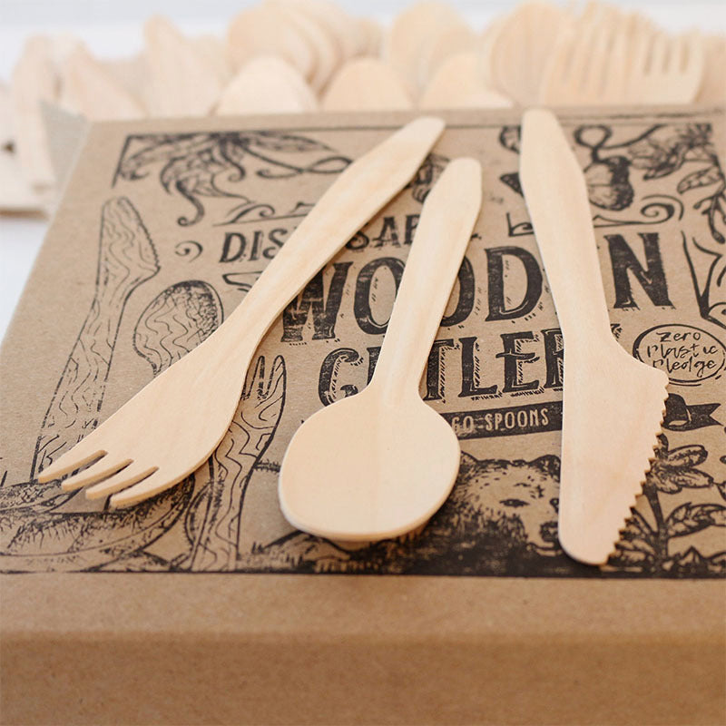 Disposable Wooden Knife Fork And Spoon Set Environmentally Friendly And Biodegradable